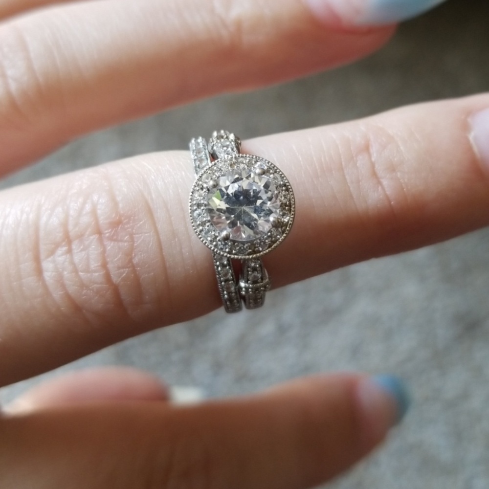 Sterling silver and white sapphire bridal set